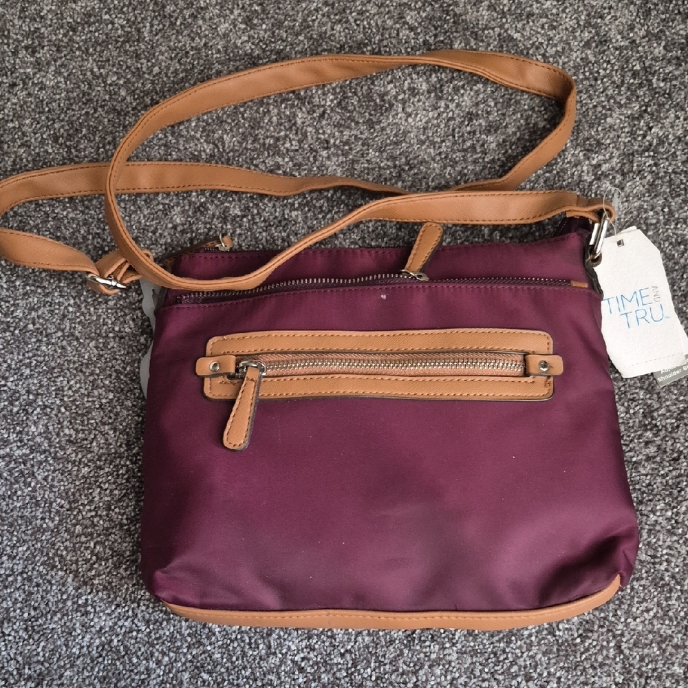 Time and Tru Plum Crossbody Bag with Tan Accents
